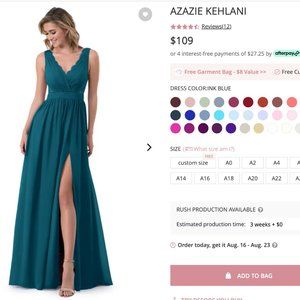 Azazie Kehlani Bridesmaid Dress- Ink Blue Size 14